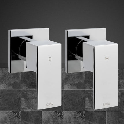 Cefito Shower Twins Tap Wall Bath Taps Brass Hot Cold Basin Bathroom Chrome.