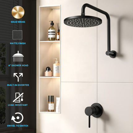 Cefito 9'' Rain Overhead Swivel Shower Head with Wall Bathroom Mixer.