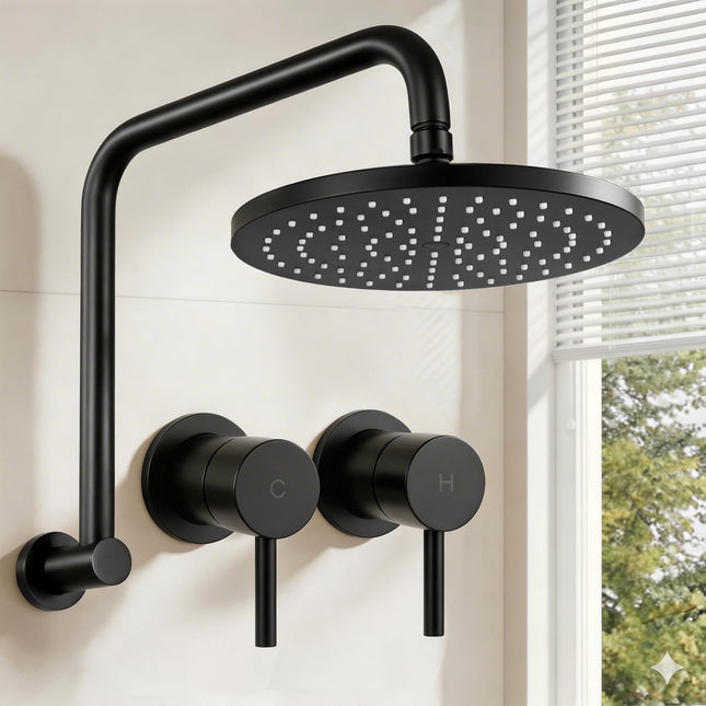 Cefito 9'' Rain Overhead Swivel Shower Head with Wall Twin Swivel Bathroom Tap.
