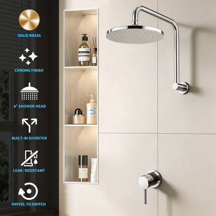 Cefito 9'' Rain Overhead Swivel Shower Head with Wall Bathroom Mixer Silver.