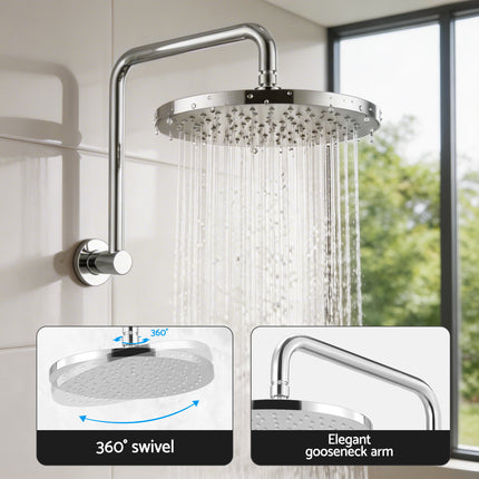 Cefito 9'' Rain Overhead Swivel Shower Head with Wall Bathroom Mixer Silver.