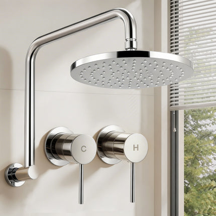 Cefito 9'' Rain Overhead Swivel Shower Head with Wall Twin Swivel Bathroom Tap Silver.