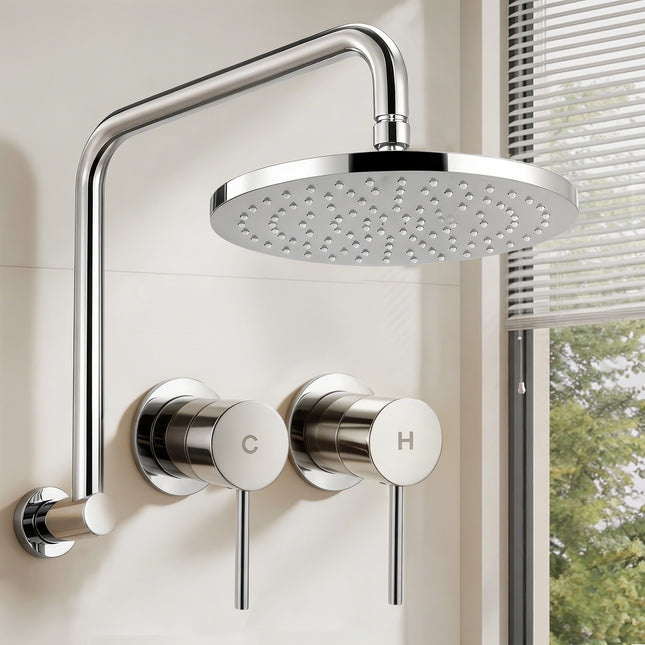 Cefito 9'' Rain Overhead Swivel Shower Head with Wall Twin Swivel Bathroom Tap Silver.
