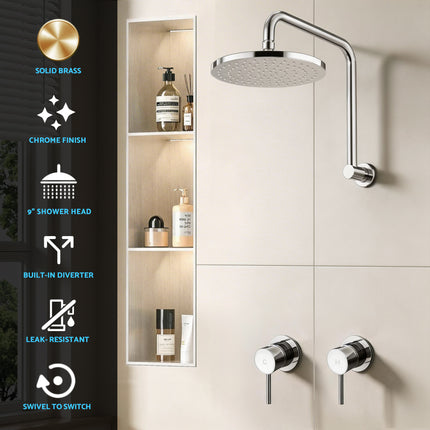 Cefito 9'' Rain Overhead Swivel Shower Head with Wall Twin Swivel Bathroom Tap Silver.
