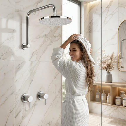 Cefito 9'' Rain Overhead Swivel Shower Head with Wall Twin Swivel Bathroom Tap Silver.