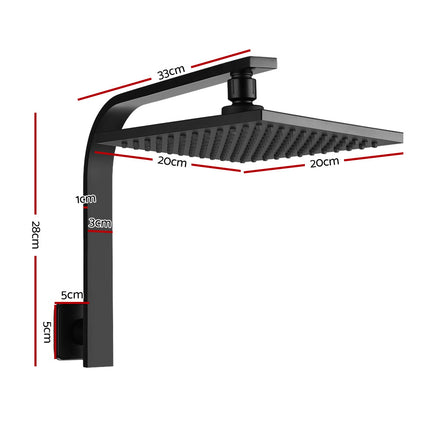 Cefito 8'' Rain Shower Head Wall Arm Square High Pressure Black.