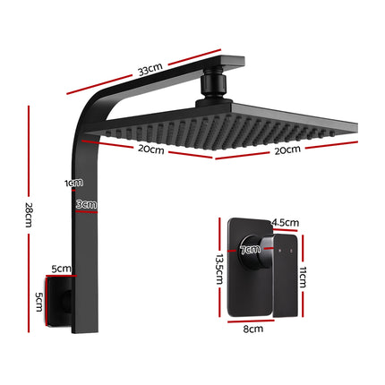 Cefito 8'' Rain Shower Head Wall Arm Square High Pressure Mixer Tap Black.
