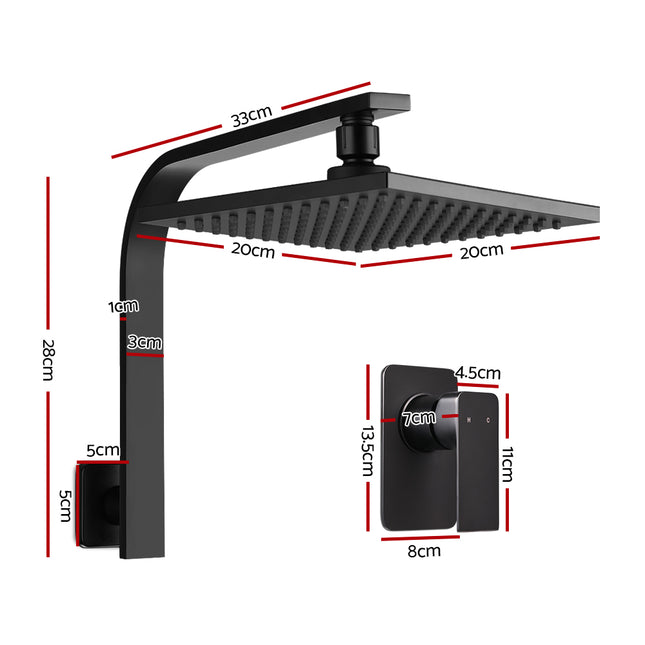 Cefito 8'' Rain Shower Head Wall Arm Square High Pressure Mixer Tap Black.