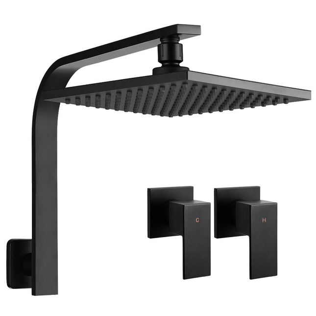 Cefito 8'' Rain Shower Head Wall Arm Square High Pressure Twins Tap Black.