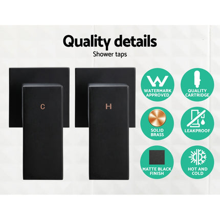 Cefito 8'' Rain Shower Head Wall Arm Square High Pressure Twins Tap Black.