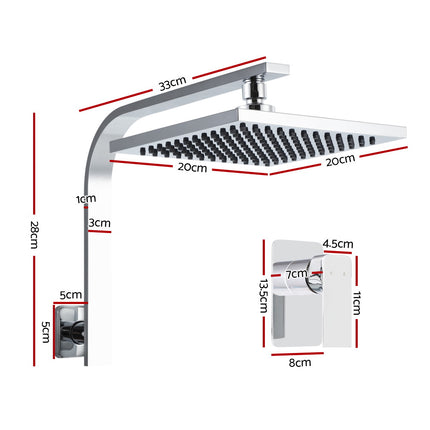 Cefito 8'' Rain Shower Head Wall Arm Square High Pressure Twins Tap Chrome.