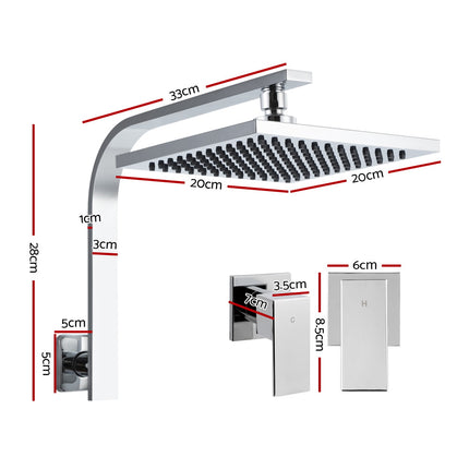 Cefito 8'' Rain Shower Head Wall Arm Square High Pressure Twins Tap Chrome.