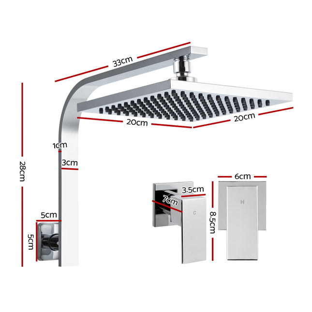 Cefito 8'' Rain Shower Head Wall Arm Square High Pressure Twins Tap Chrome.