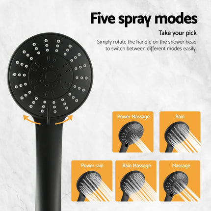 Handheld Shower Head 4.5" High Pressure 5 Modes Poweful Round Black.
