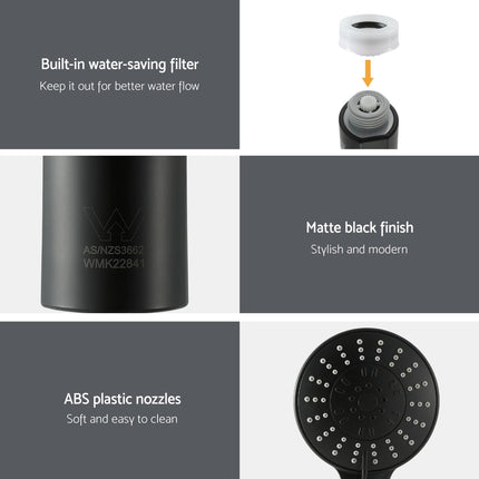 Handheld Shower Head 4.5" High Pressure 5 Modes Poweful Round Black.