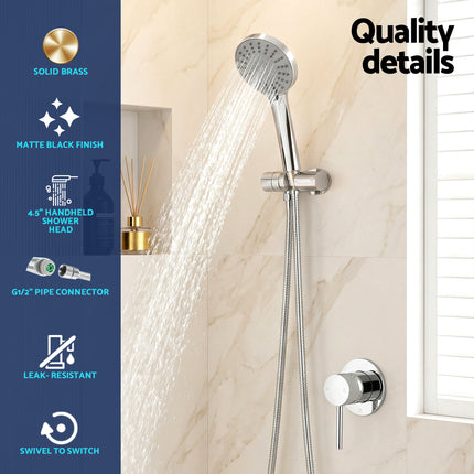 Cefito 4.5" Handheld Shower Head Round with Wall Bathroom Mixer Silver.
