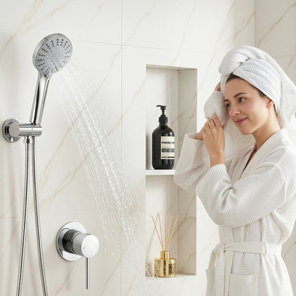 Cefito 4.5" Handheld Shower Head Round with Wall Bathroom Mixer Silver.