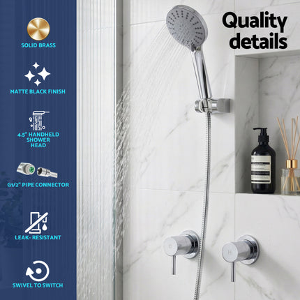 Cefito 4.5" Handheld Shower Head Round with Wall Twin Swivel Bathroom Tap Silver.