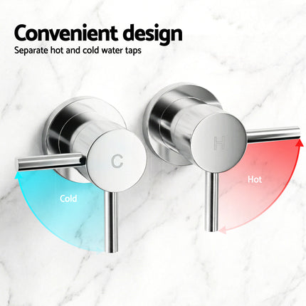 Cefito 4.5" Handheld Shower Head Round with Wall Twin Swivel Bathroom Tap Silver.
