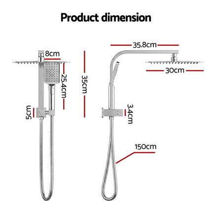 12" Rain Shower Head Set with 3-Mode Handheld Brass High Pressure WELS Chrome.