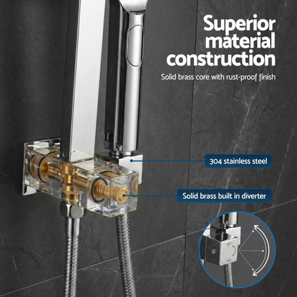 12" Rain Shower Head Set with 3-Mode Handheld Brass High Pressure WELS Chrome.