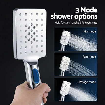 12" Rain Shower Head Set with 3-Mode Handheld Brass High Pressure WELS Chrome.