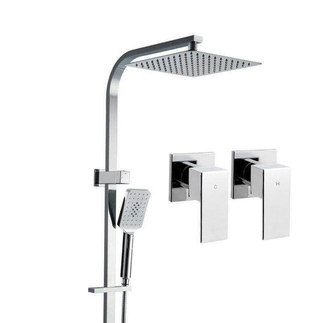 Cefito 10'' Rain Shower Head Set Handheld Square High Pressure Twins Tap Chrome.
