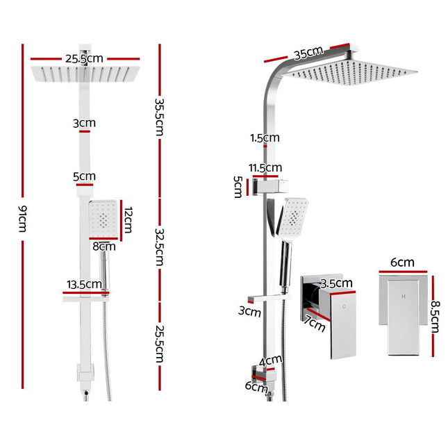 Cefito 10'' Rain Shower Head Set Handheld Square High Pressure Twins Tap Chrome.