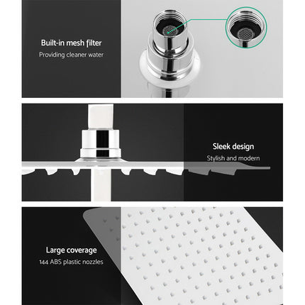 Cefito 10'' Rain Shower Head Set Handheld Square High Pressure Twins Tap Chrome.