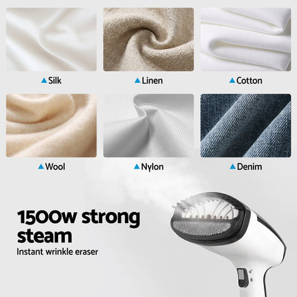Devanti Clothes Steamer, 1500W Powerful Fast 30s Heat-Up Continuous Steam Lock 160ml Tank Fabric Brush Portable Handheld Steam Iron for Home Travel Business Trip.