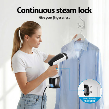 Devanti Clothes Steamer, 1500W Powerful Fast 30s Heat-Up Continuous Steam Lock 160ml Tank Fabric Brush Portable Handheld Steam Iron for Home Travel Business Trip.