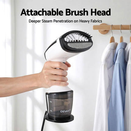 Devanti Clothes Steamer, 1500W Powerful Fast 30s Heat-Up Continuous Steam Lock 160ml Tank Fabric Brush Portable Handheld Steam Iron for Home Travel Business Trip.
