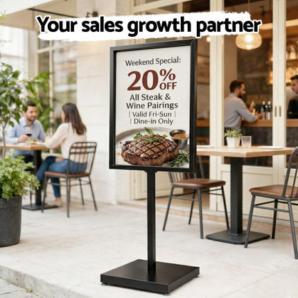 A1 Frame Pedestal Sign Holder Poster Stand Display Board Double Sided 60x90cm.