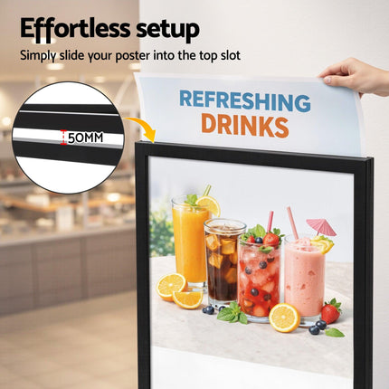 A1 Frame Pedestal Sign Holder Poster Stand Display Board Double Sided 60x90cm.