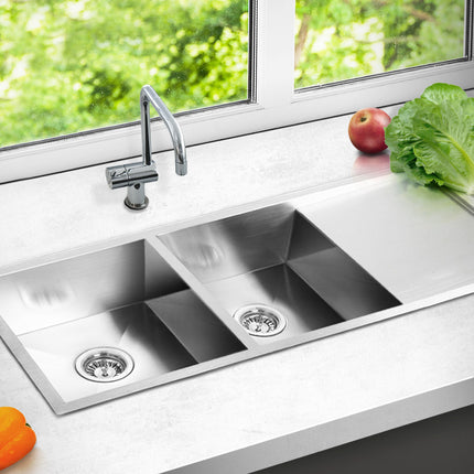 Cefito Kitchen Sink 111X45CM Stainless Steel Basin Double Bowl Silver.