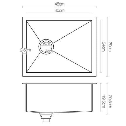 Cefito Kitchen Sink 45X39CM Stainless Steel Basin Single Bowl Silver.
