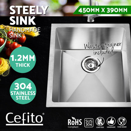 Cefito Kitchen Sink 45X39CM Stainless Steel Basin Single Bowl Silver.