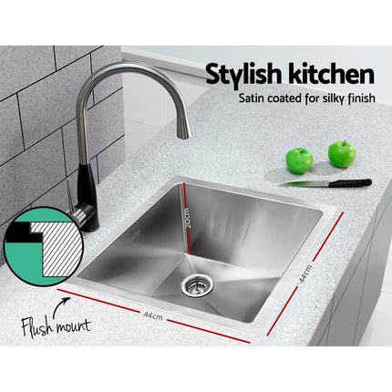 Cefito Kitchen Sink 44X44CM Stainless Steel Basin Single Bowl Silver.