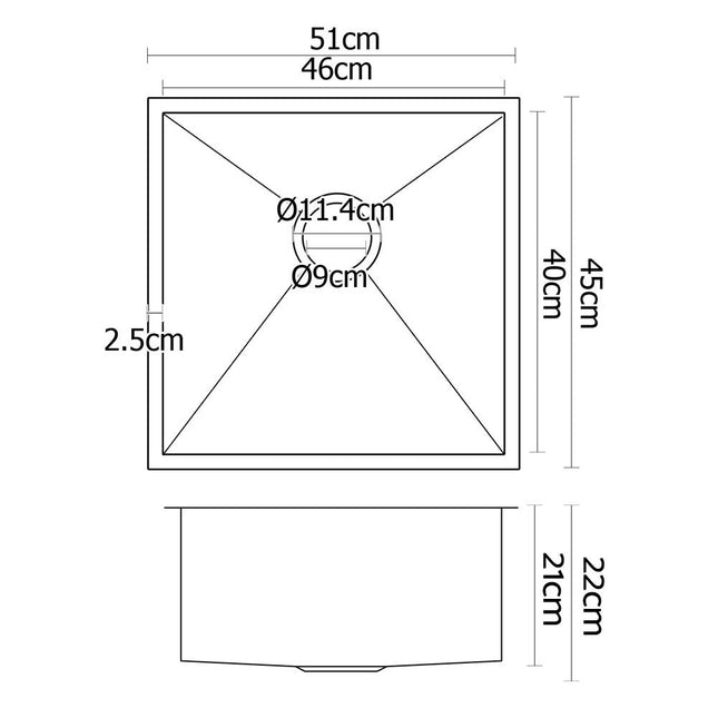 Cefito Kitchen Sink 51X45CM Stainless Steel Basin Single Bowl Silver.