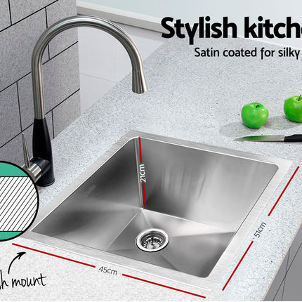 Cefito Kitchen Sink 51X45CM Stainless Steel Basin Single Bowl Silver.
