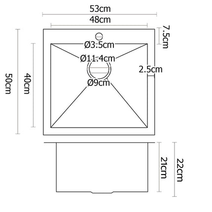 Cefito Kitchen Sink 53X50CM Stainless Steel Basin Single Bowl Silver.