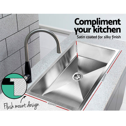 Cefito Kitchen Sink 70X45CM Stainless Steel Basin Single Bowl Silver.