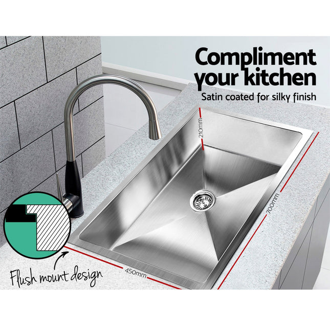 Cefito Kitchen Sink 70X45CM Stainless Steel Basin Single Bowl Silver.