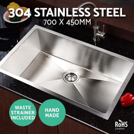 Cefito Kitchen Sink 70X45CM Stainless Steel Basin Single Bowl Silver.