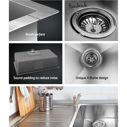 Cefito Kitchen Sink 70X45CM Stainless Steel Basin Single Bowl Silver.
