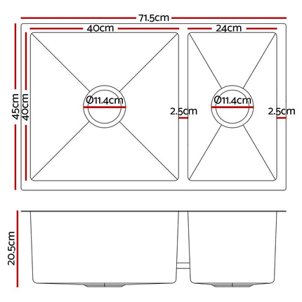 Cefito Kitchen Sink 71X45CM Stainless Steel Basin Double Bowl Silver.