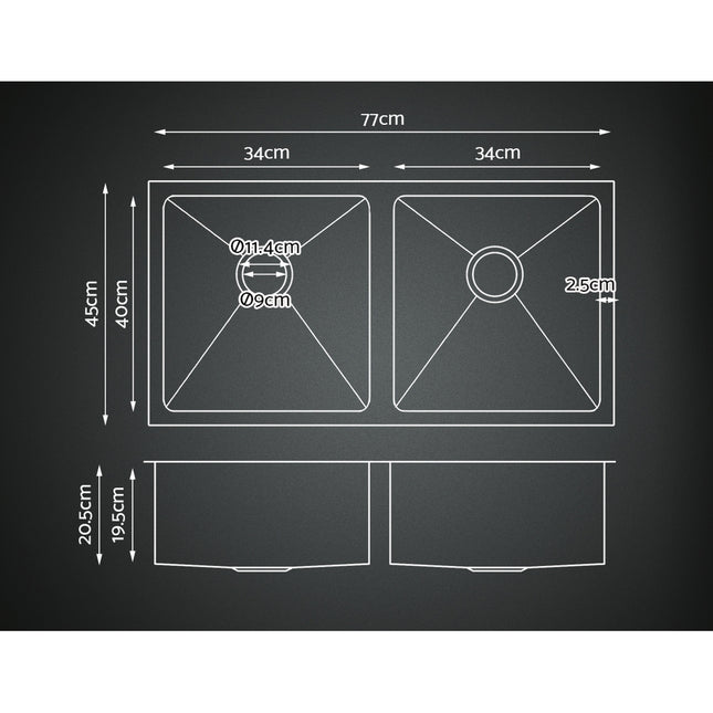 Cefito Kitchen Sink 77X45CM Stainless Steel Basin Double Bowl Silver.