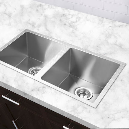 Cefito Kitchen Sink 77X45CM Stainless Steel Basin Double Bowl Silver.