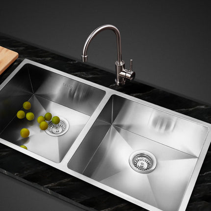 Cefito Kitchen Sink 86X44CM Stainless Steel Basin Double Bowl Silver.