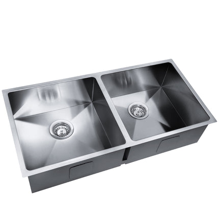 Cefito Kitchen Sink 86X44CM Stainless Steel Basin Double Bowl Silver.